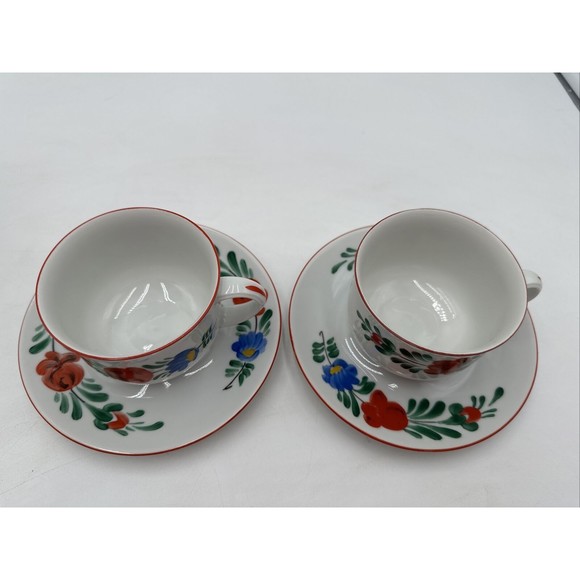 2 Set HUNGARYKALOCSA HAND PAINTED PORCELAIN  COFFEE CUP & SAUCER Folklor K.F.T. - Picture 2 of 10